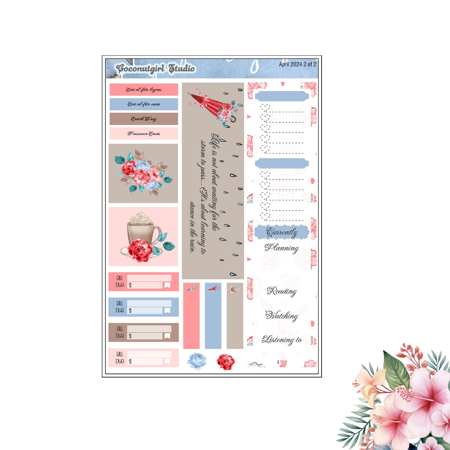 April Monthly Overview Kit planner stickers