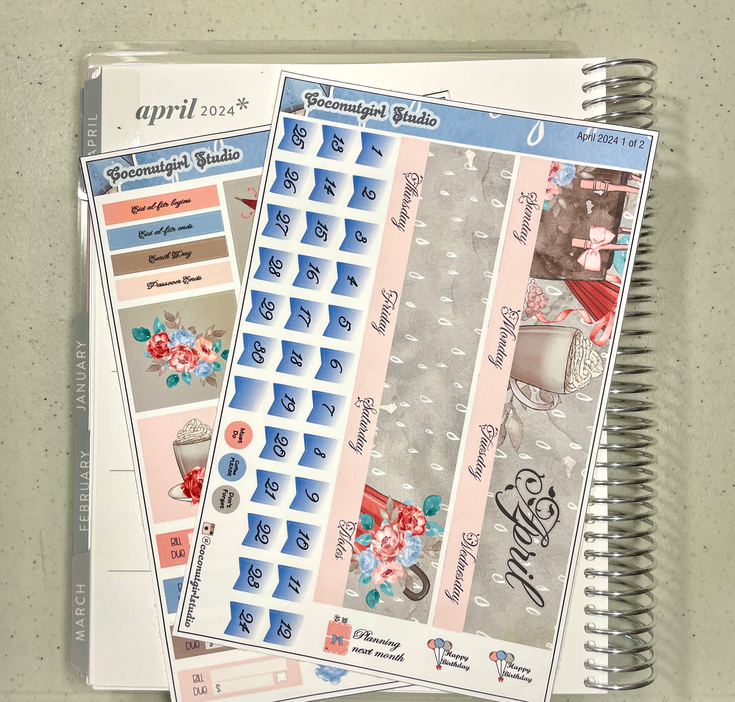 April Monthly Overview Kit planner stickers