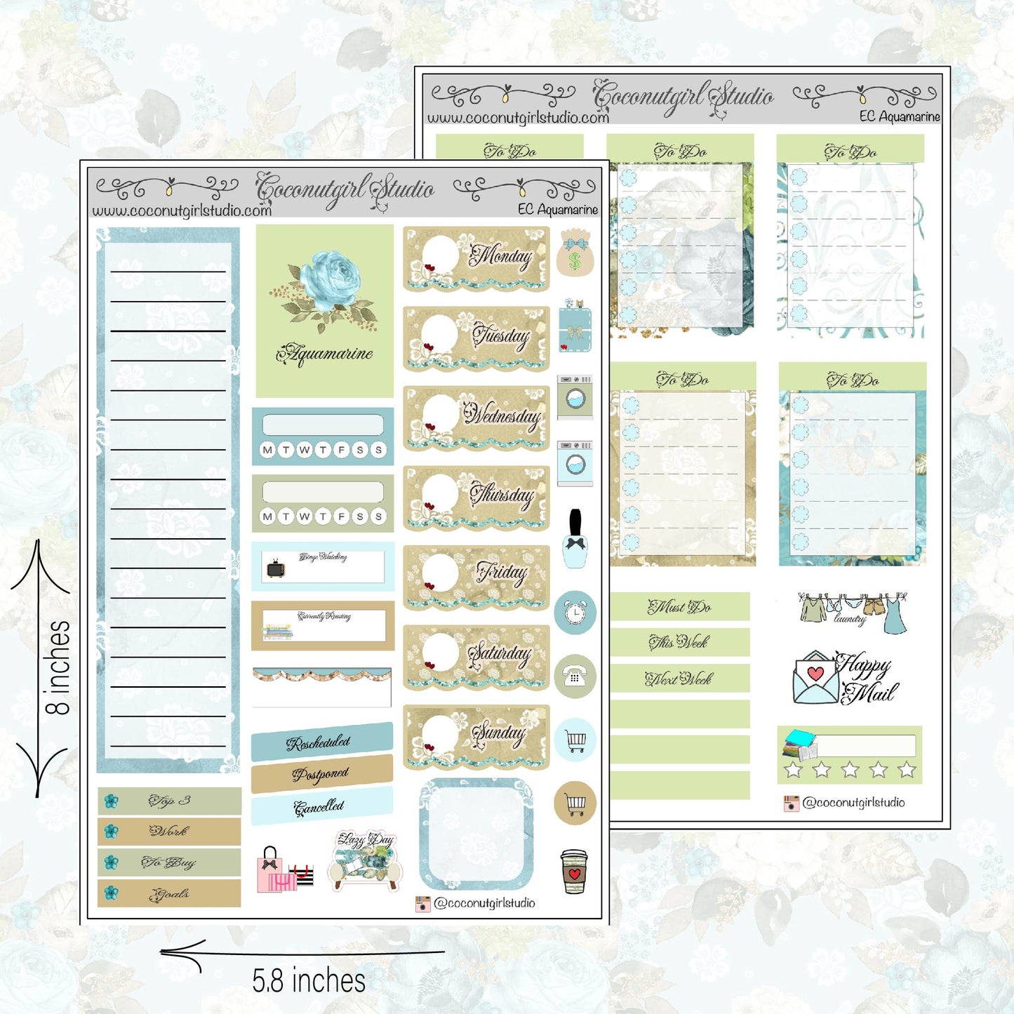 Aquamarine Weekly Kit planner stickers