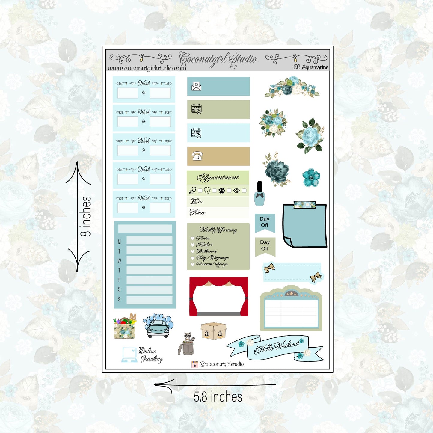 Aquamarine Weekly Kit planner stickers