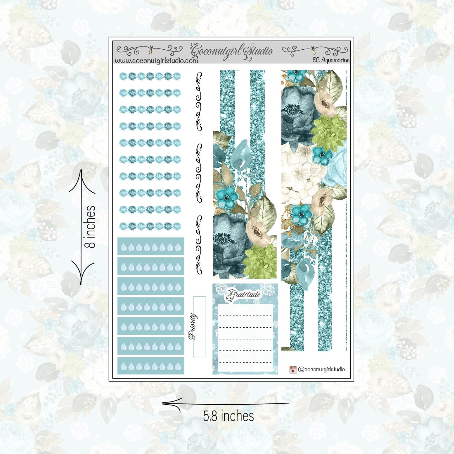 Aquamarine Weekly Kit planner stickers