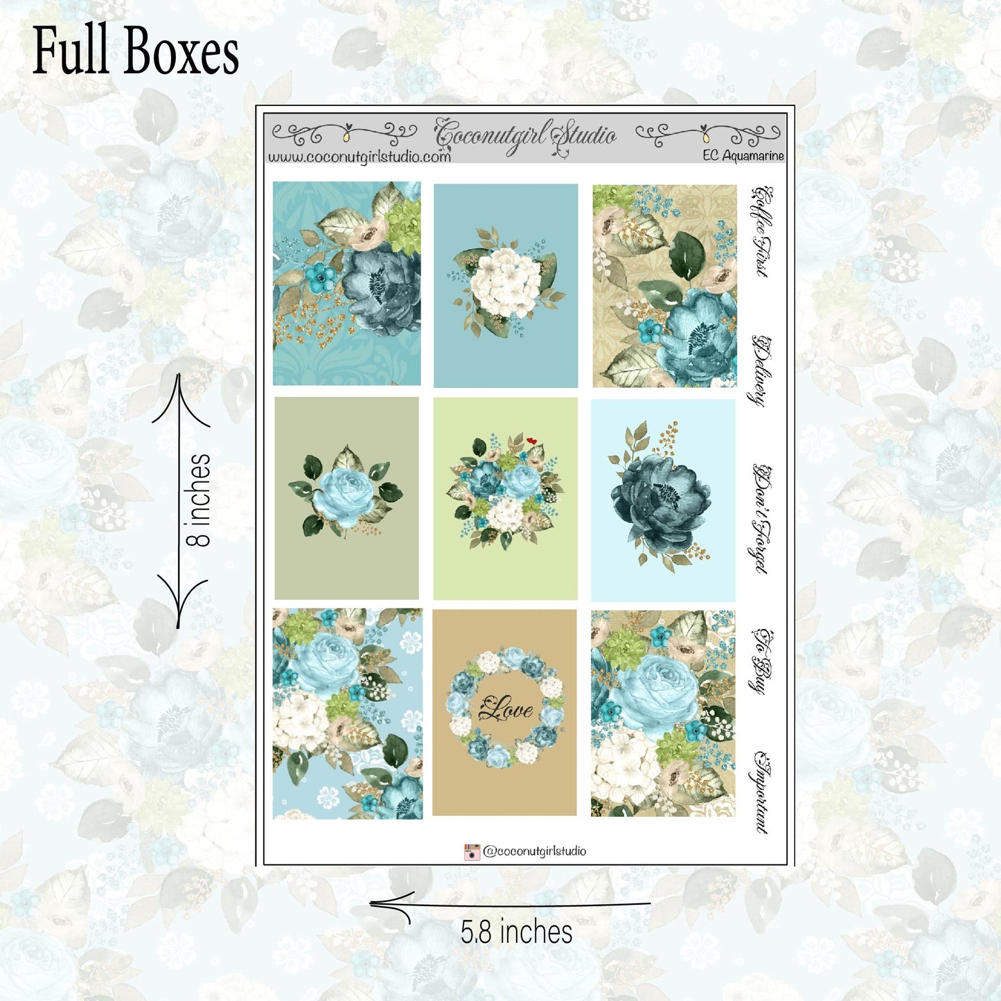 Aquamarine Weekly Kit planner stickers