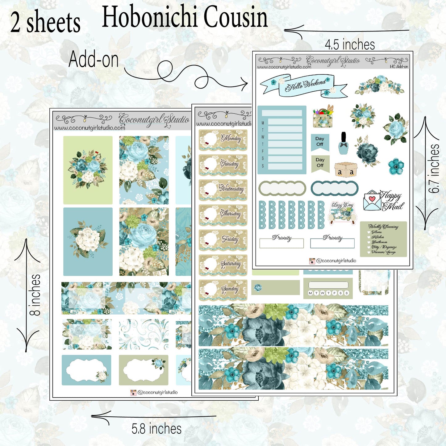 Aquamarine Weekly Kit planner stickers