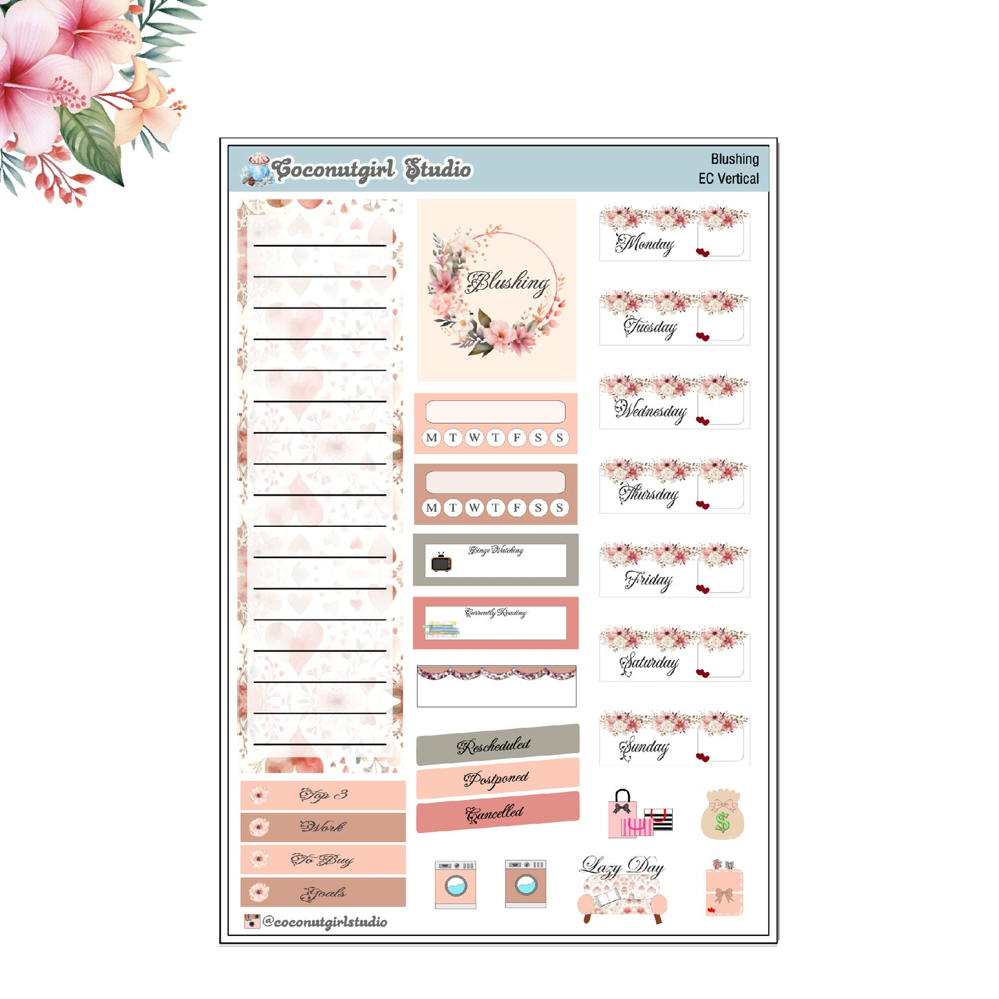 Blushing Weekly Kit Planner Stickers