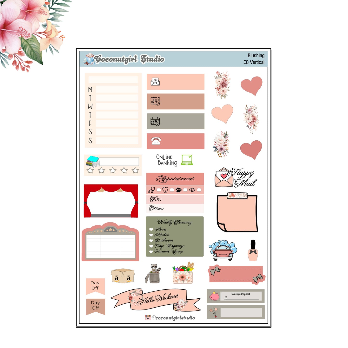 Blushing Weekly Kit Planner Stickers