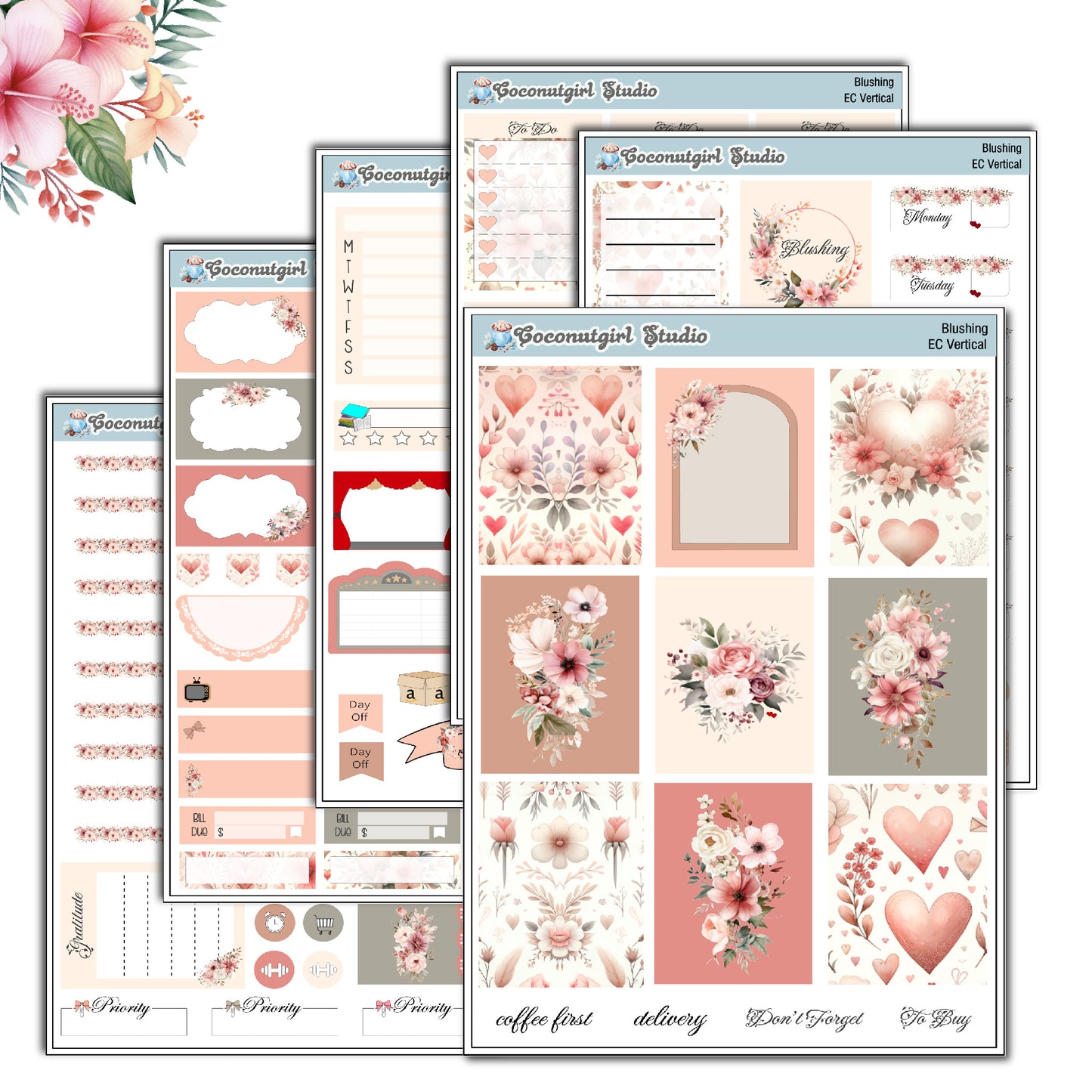 Blushing Weekly Kit Planner Stickers