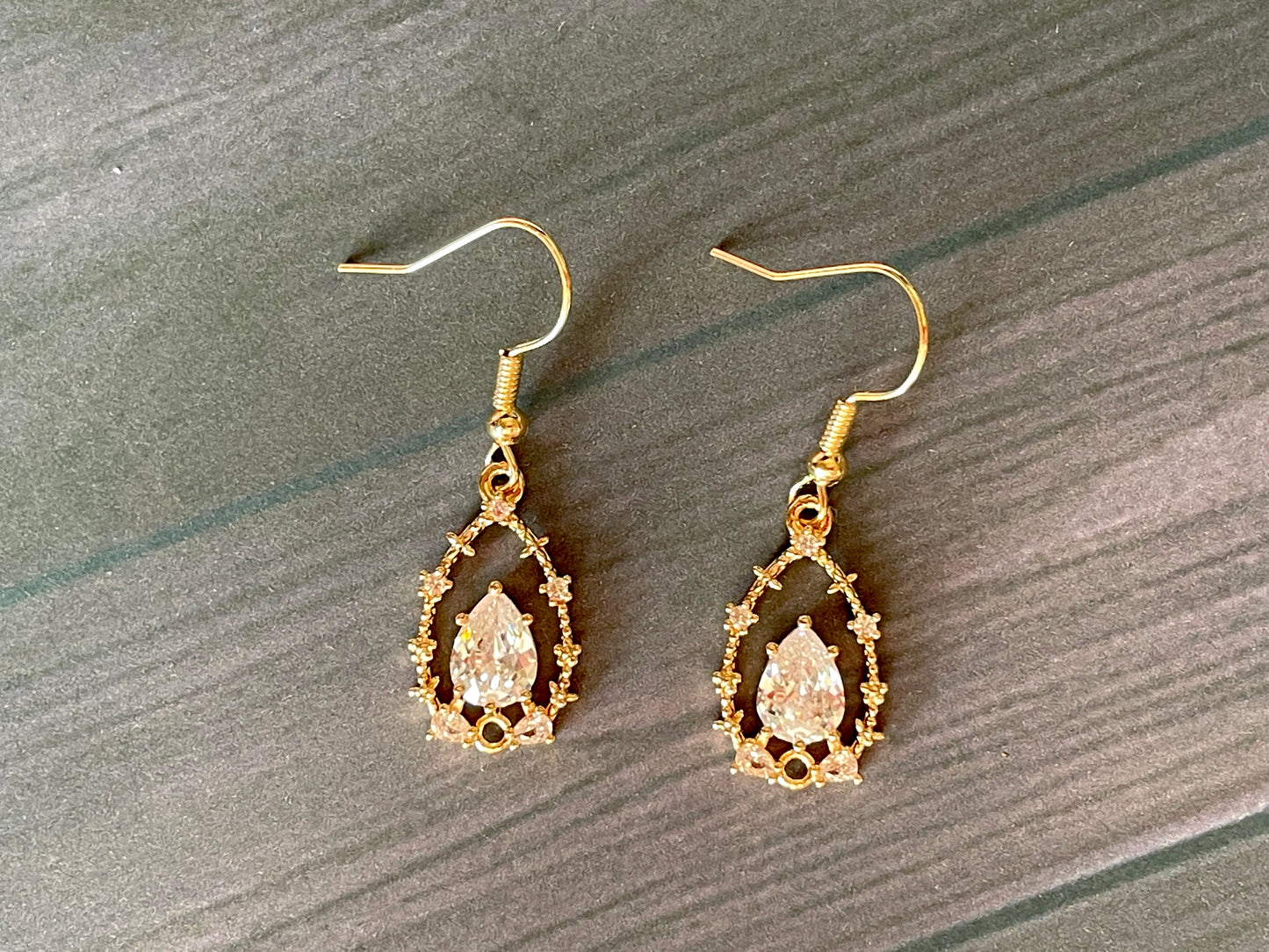 Brass Tear Drop Earrings with Cubic Zirconia