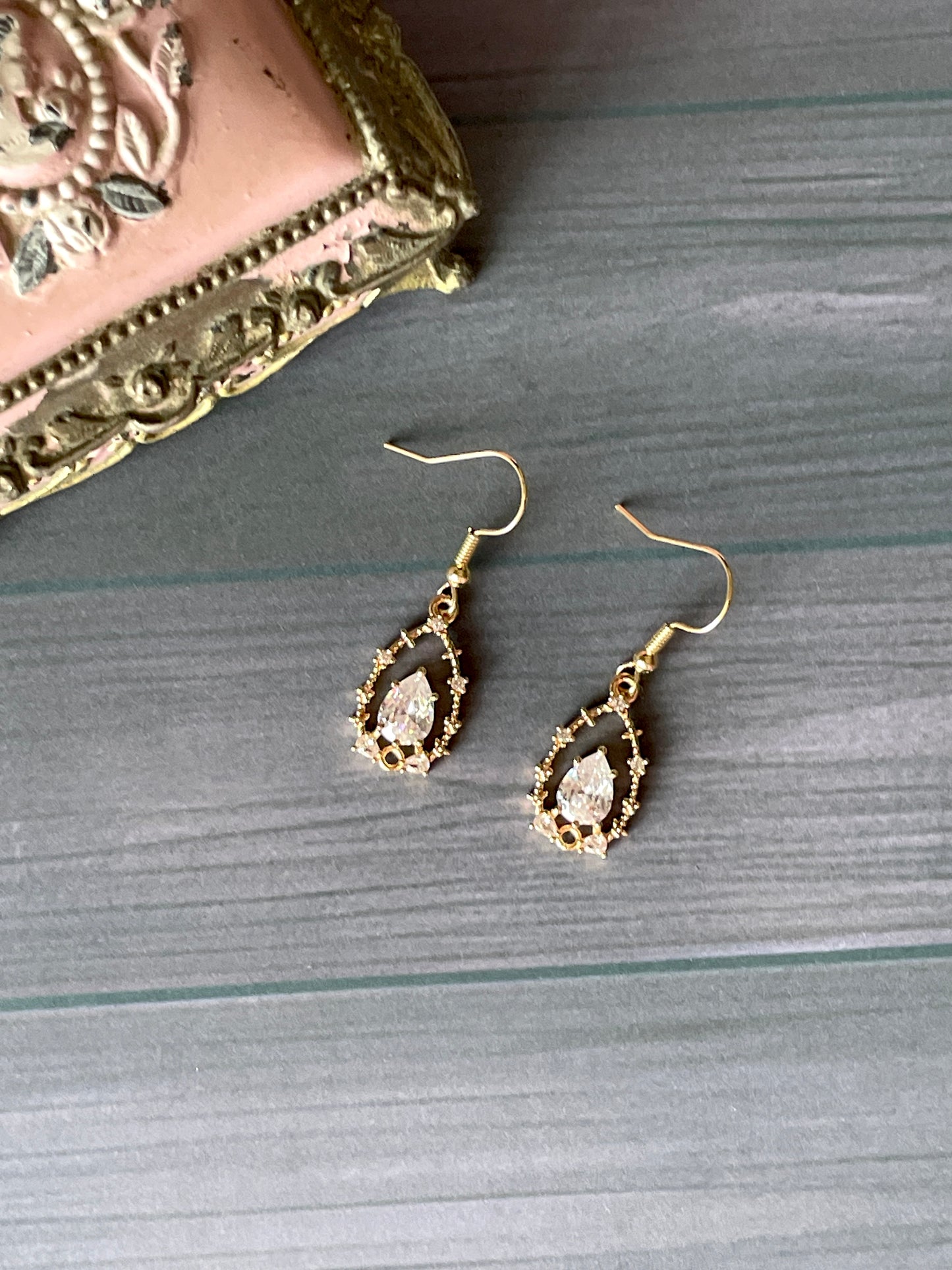 Brass Tear Drop Earrings with Cubic Zirconia