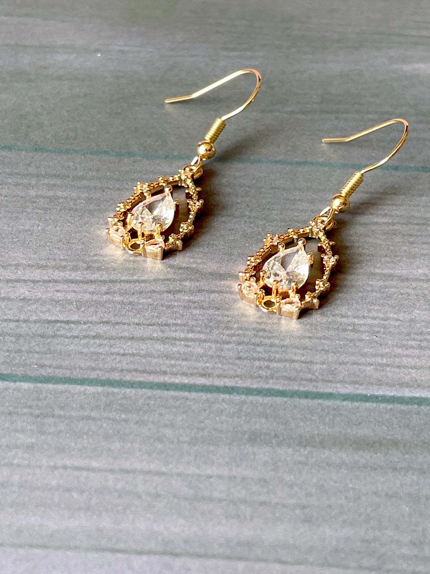 Brass Tear Drop Earrings with Cubic Zirconia