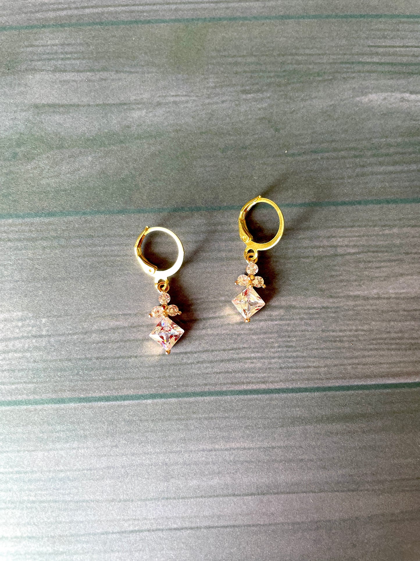 Brass Dangle Earrings with Cubic Zirconia