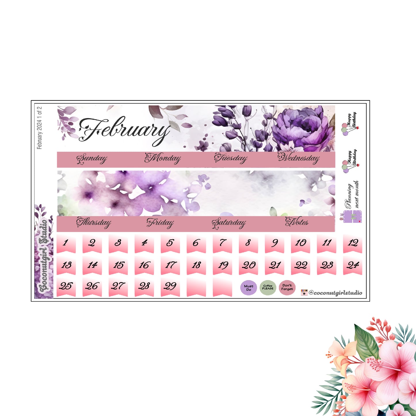 February 2024 Monthly Overview Kit planner stickers