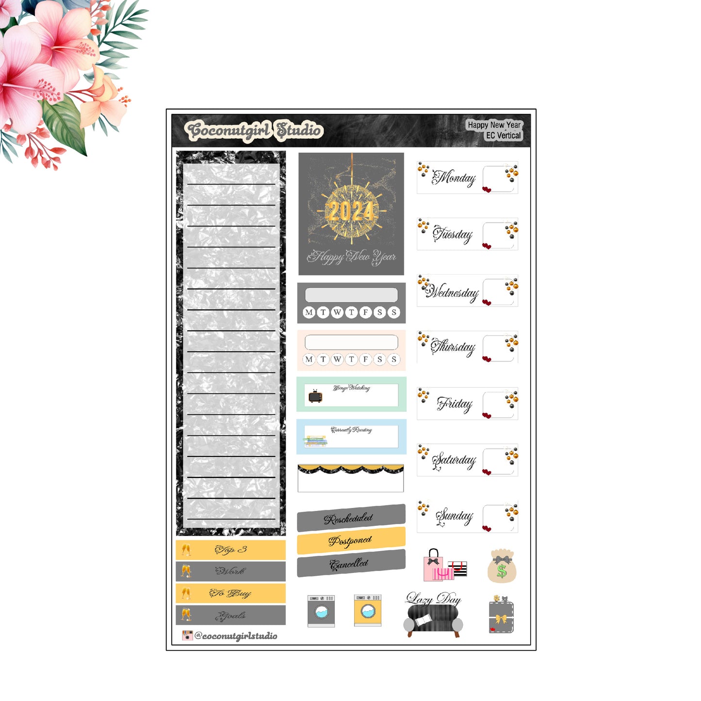 Happy New Year Weekly Kit Planner Stickers