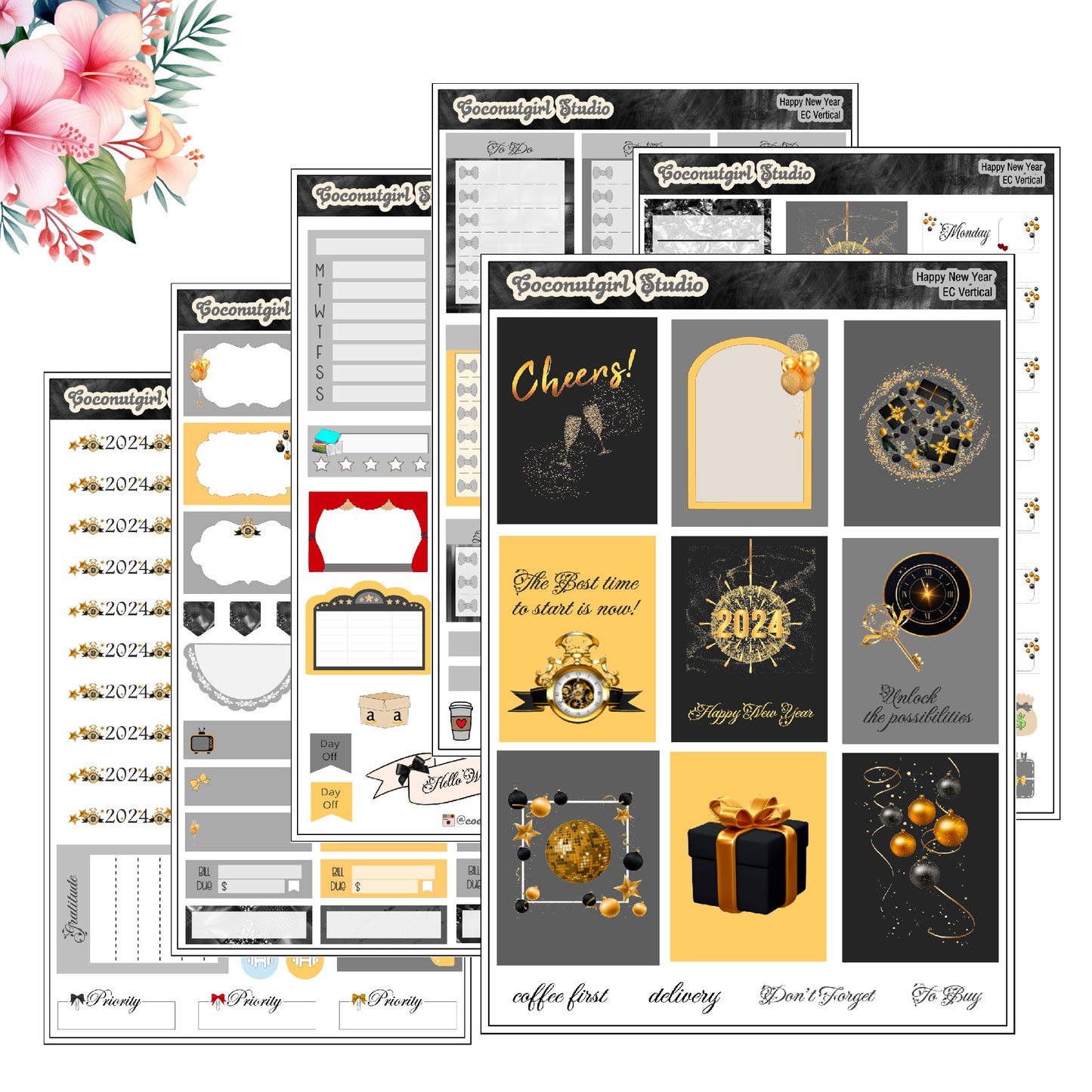 Happy New Year Weekly Kit Planner Stickers