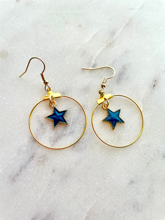 Brass Hoop earrings with Stars