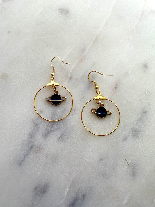 Brass hoop earrings with planets Jewelry