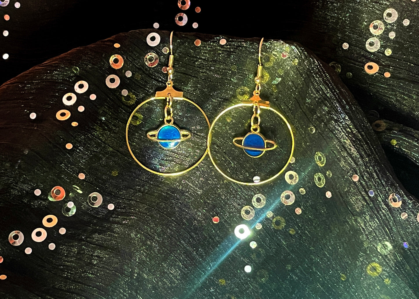 Brass hoop earrings with planets Jewelry