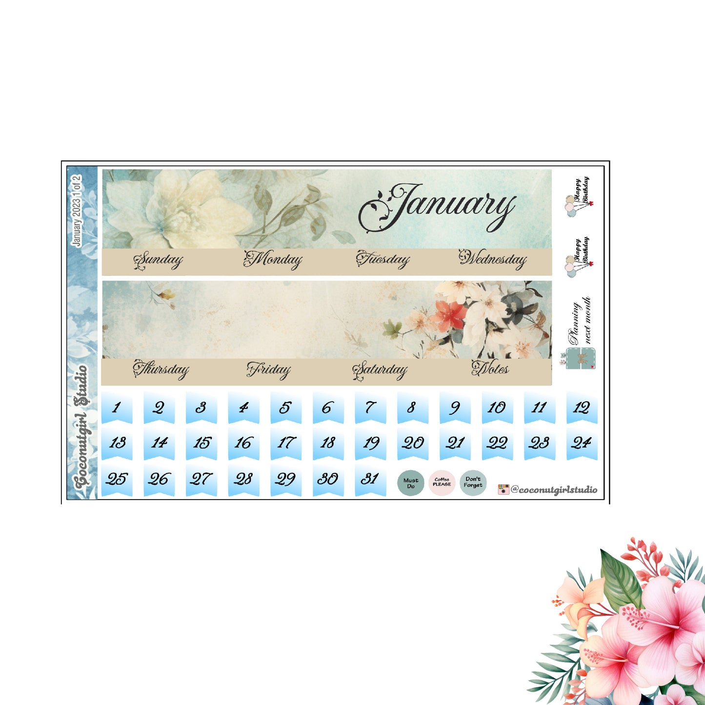 January 2024 Monthly Overview Kit planner stickers