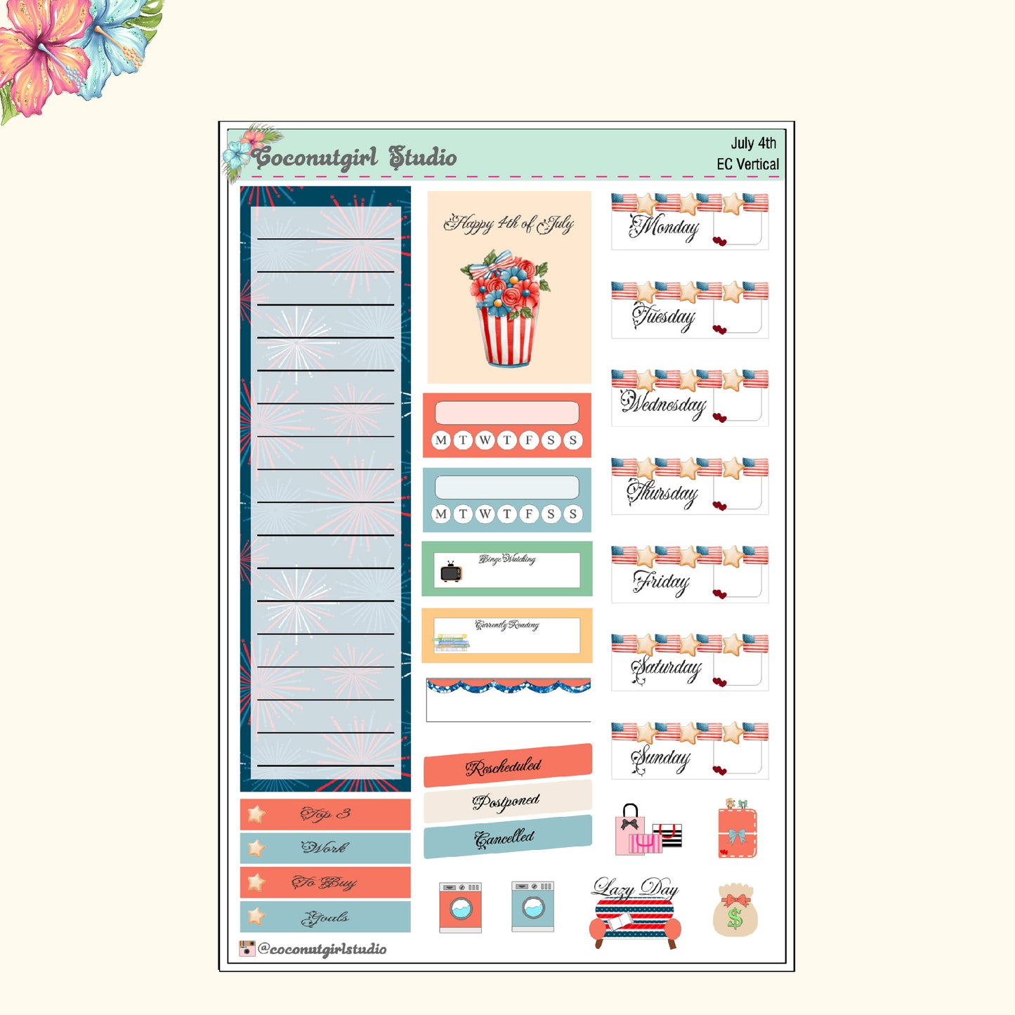 July 4th Weekly Kit Independence Day Hobonichi Weeks Hobonichi Cousin Patriot