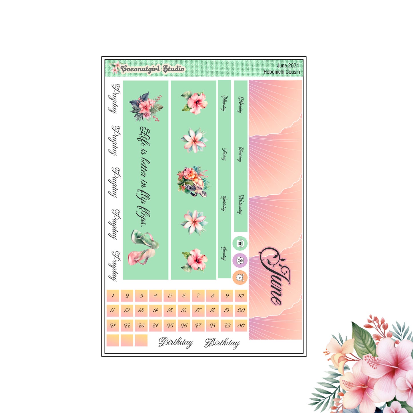 June Monthly Overview Kit planner stickers