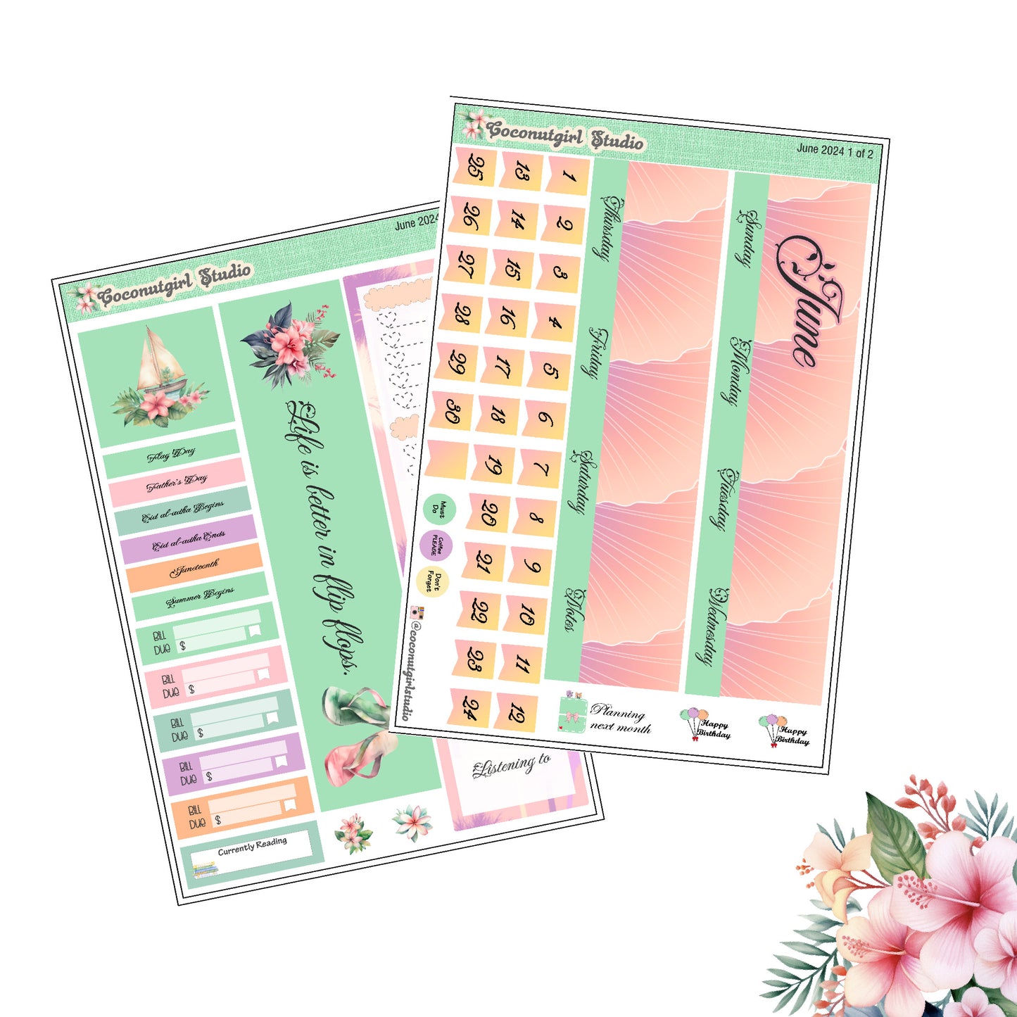 June Monthly Overview Kit planner stickers