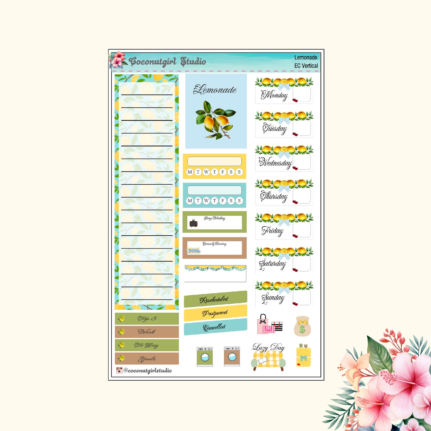 Lemonade weekly kit Lemonade Summer bright planner stickers