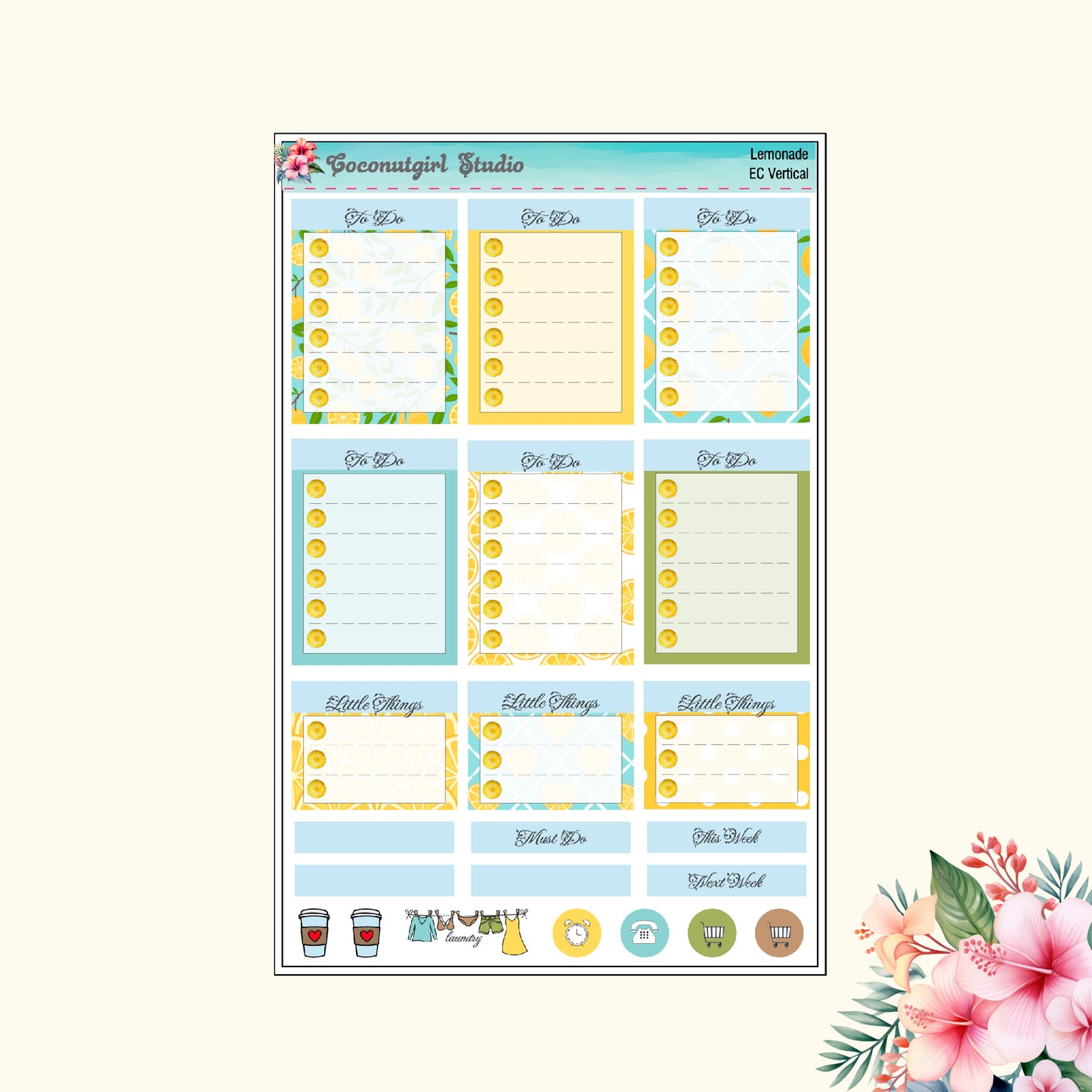 Lemonade weekly kit Lemonade Summer bright planner stickers