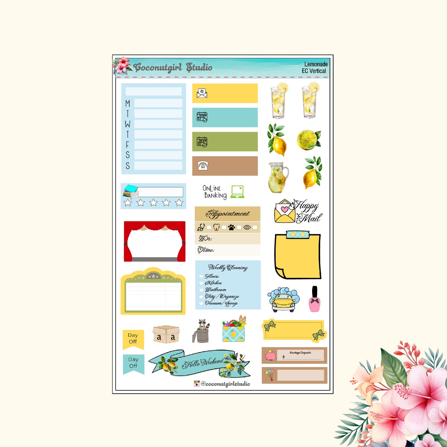 Lemonade weekly kit Lemonade Summer bright planner stickers