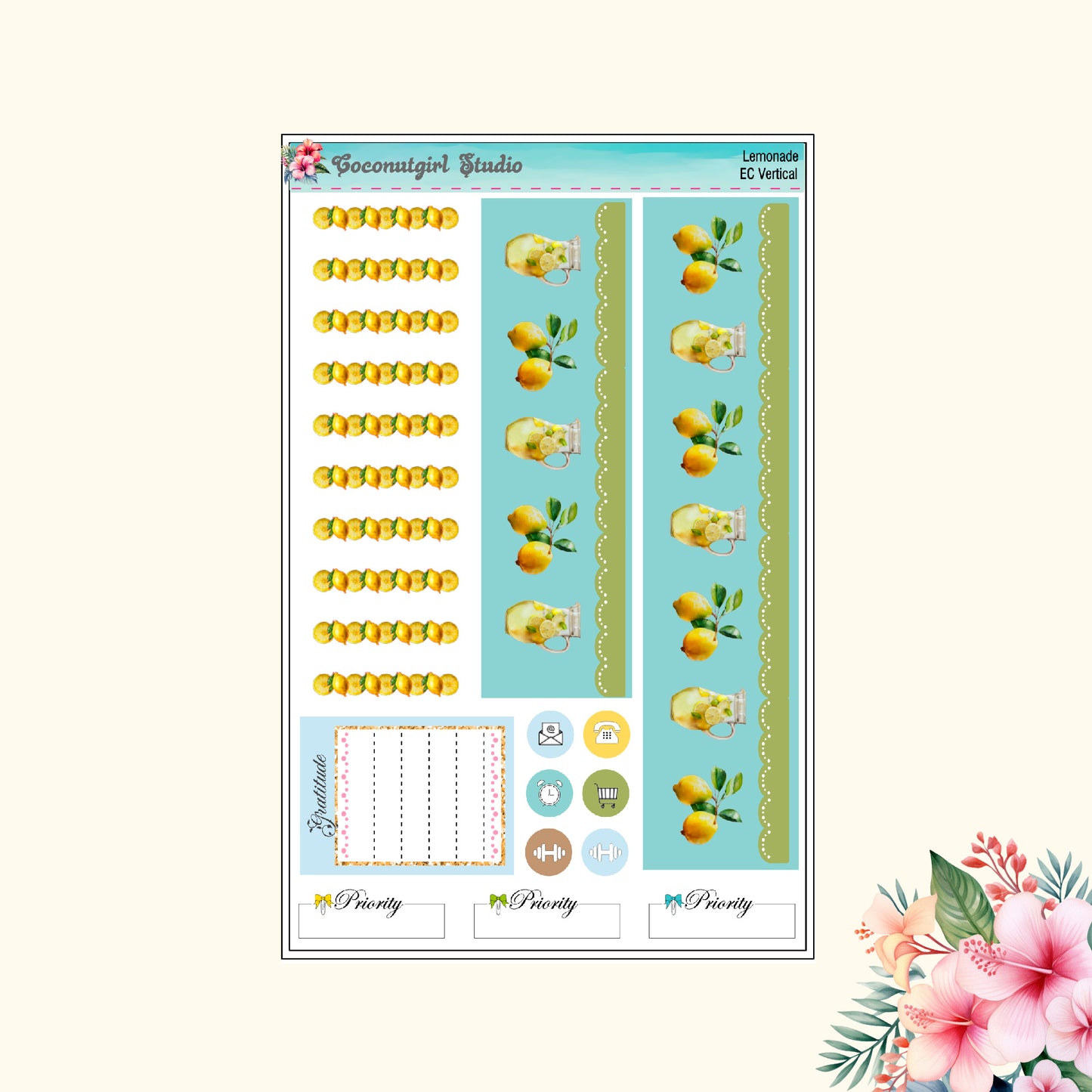 Lemonade weekly kit Lemonade Summer bright planner stickers