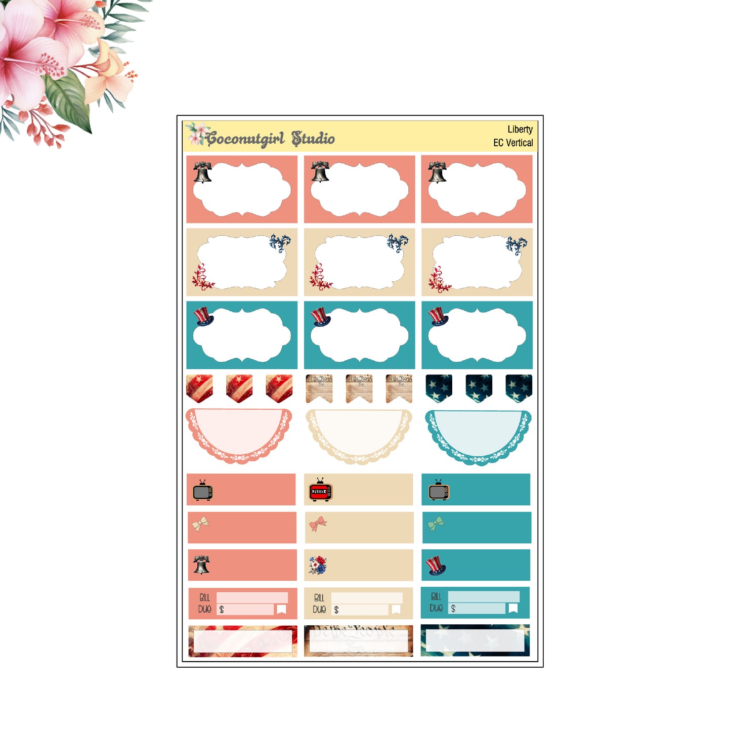 Liberty Weekly Kit July 4th planner stickers