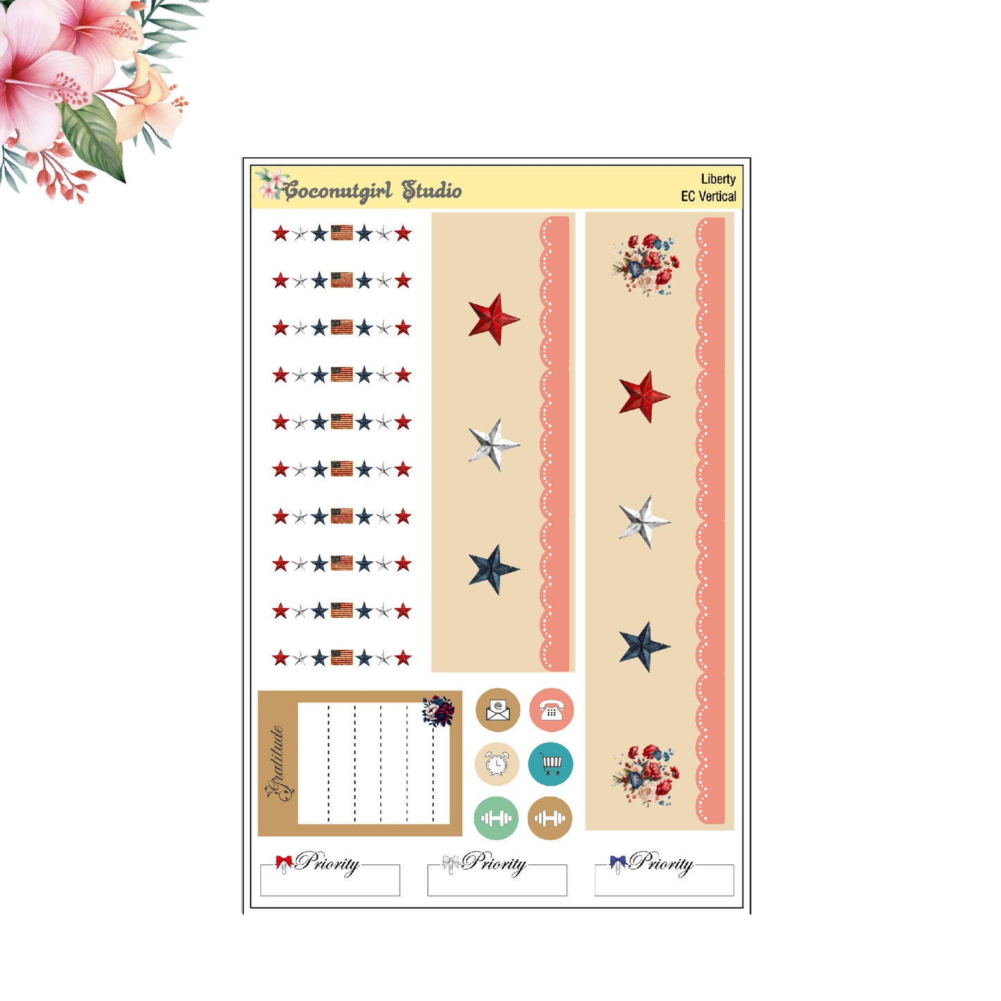 Liberty Weekly Kit July 4th planner stickers