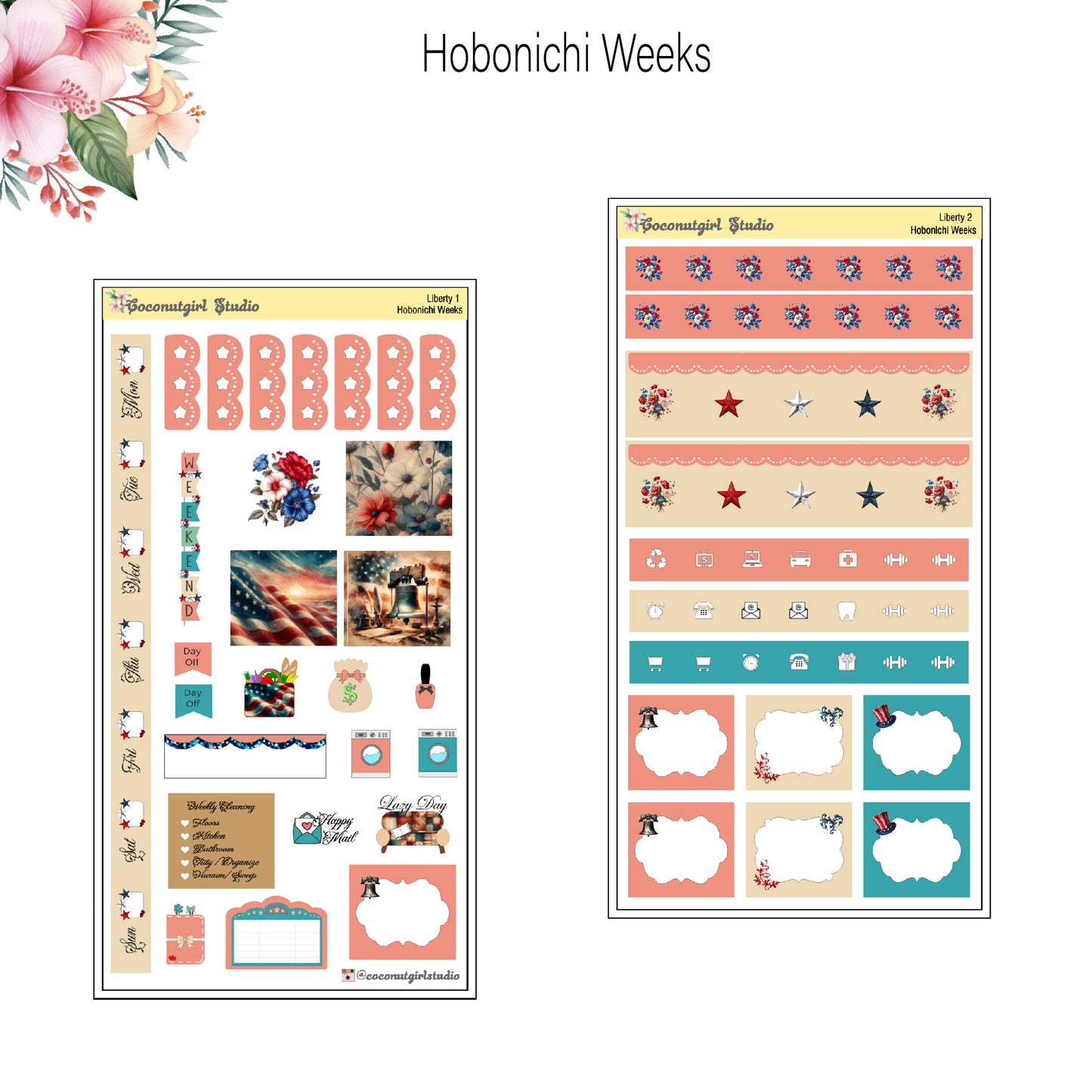 Liberty Weekly Kit July 4th planner stickers