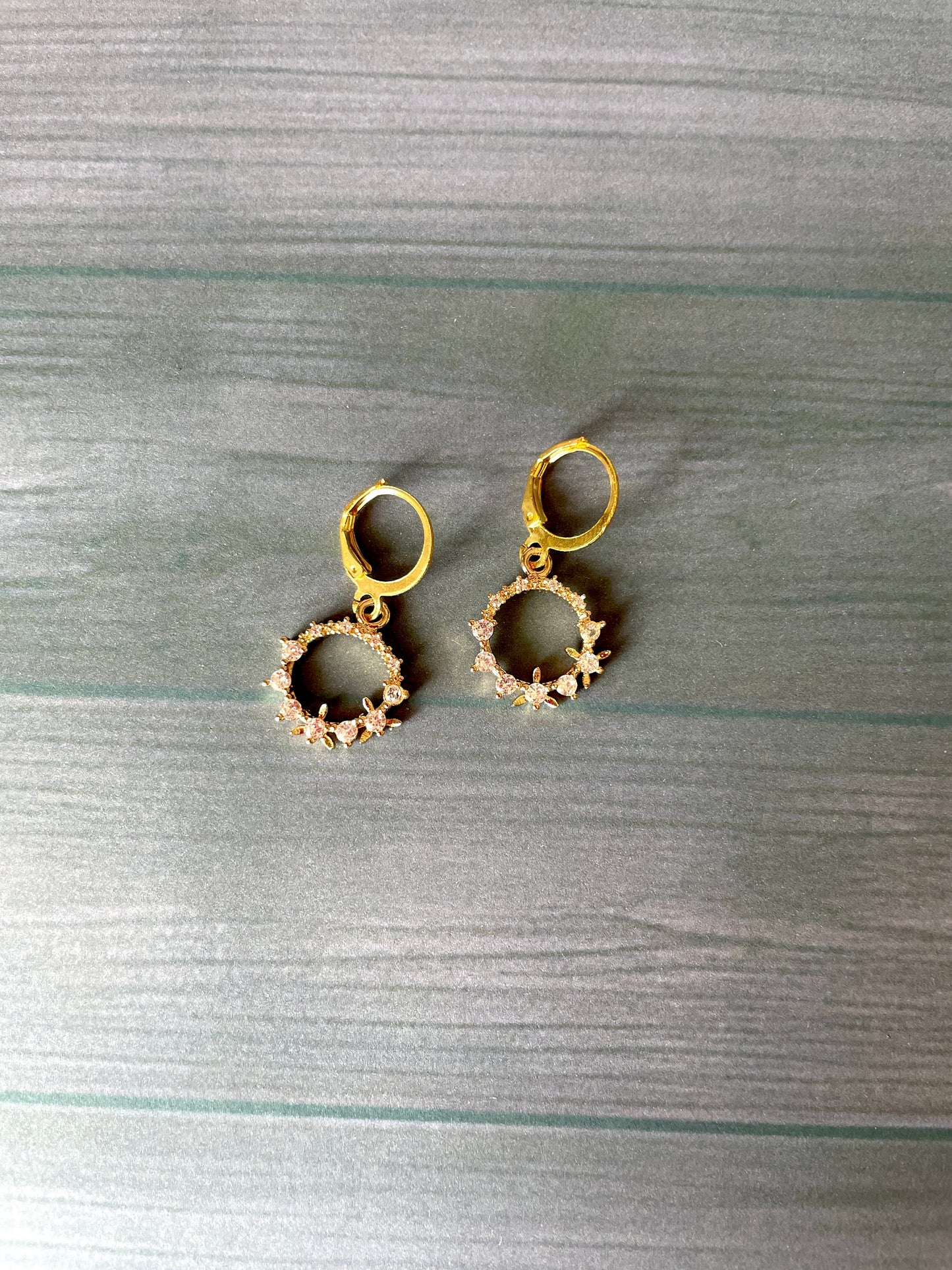 Brass little hoop earrings with cubic zirconia