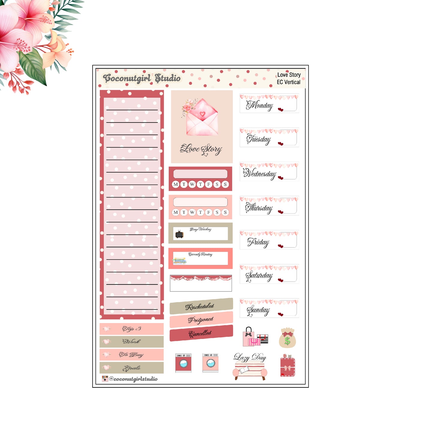 Love Story Weekly Kit Valentine's Day planner stickers