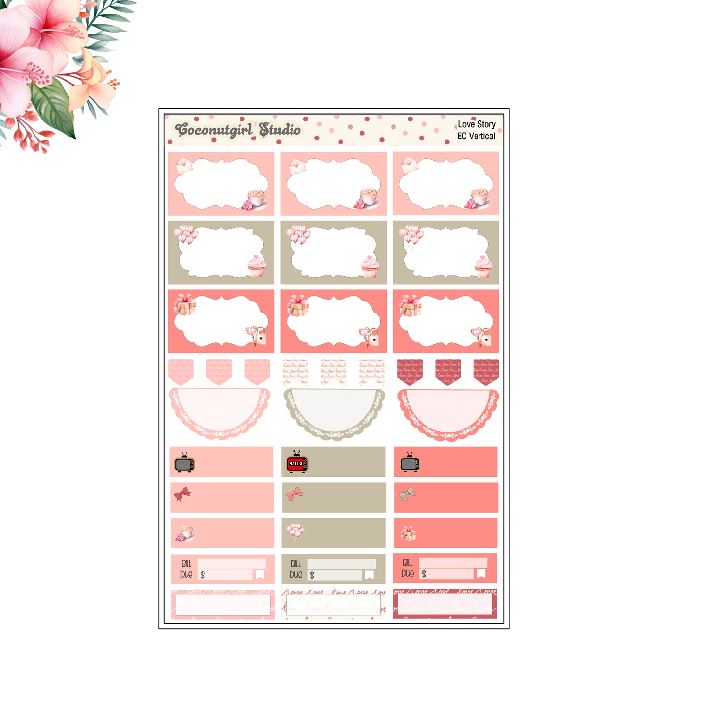 Love Story Weekly Kit Valentine's Day planner stickers