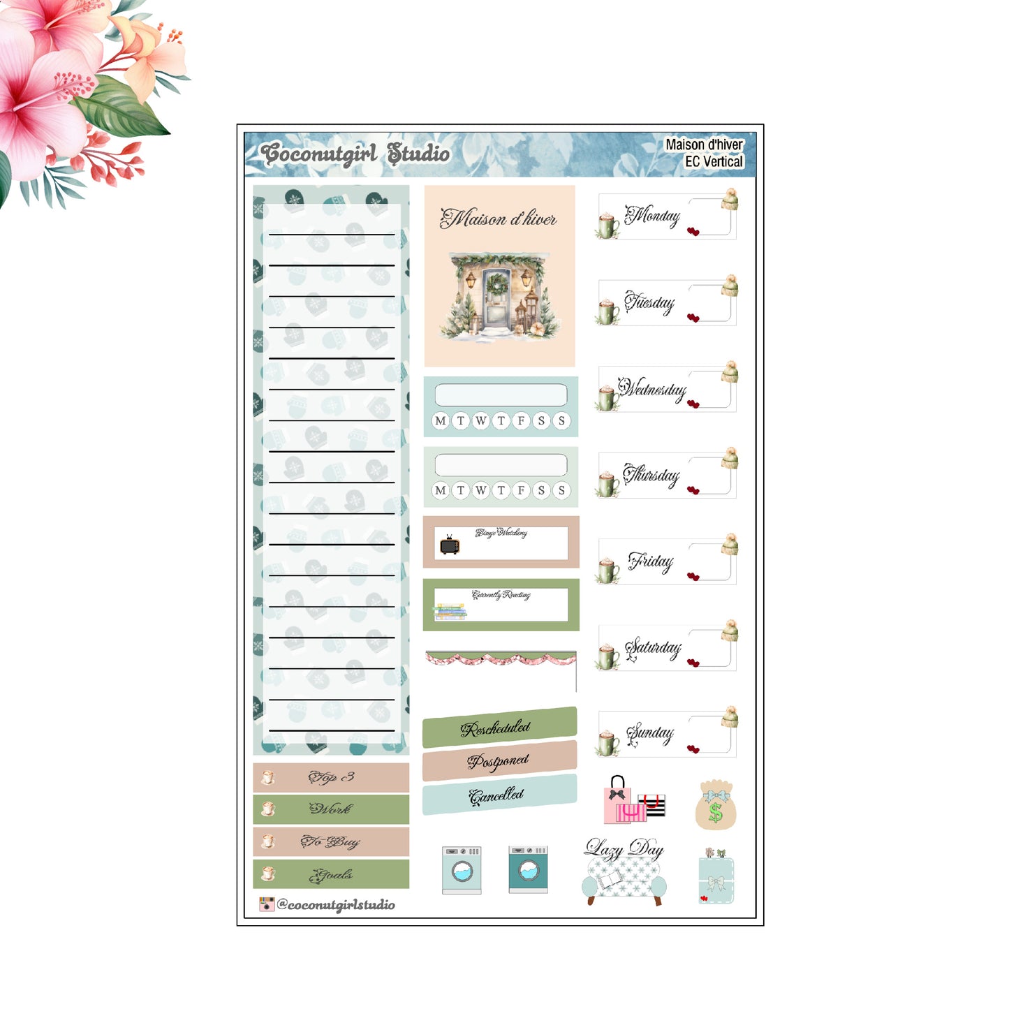 Maison d'hiver Weekly Kit Winter Cozy home plants planner stickers