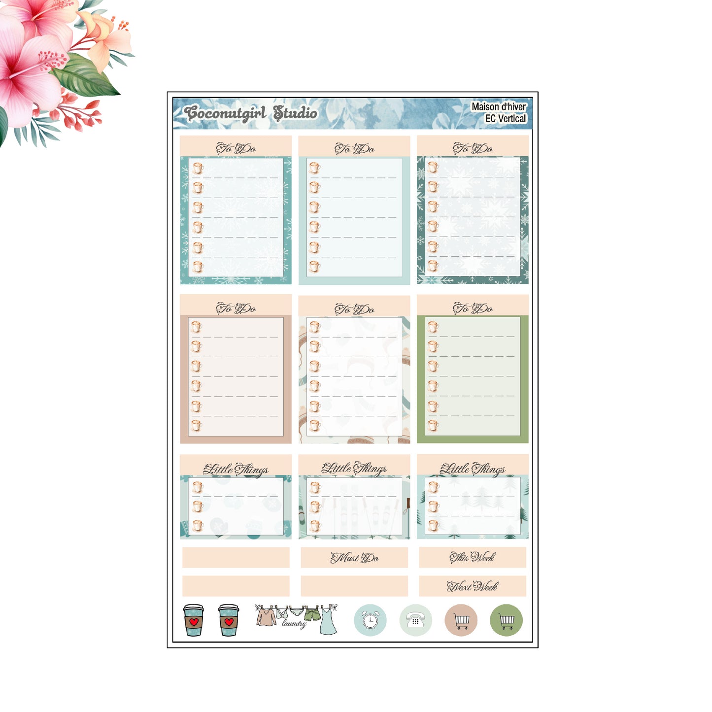 Maison d'hiver Weekly Kit Winter Cozy home plants planner stickers