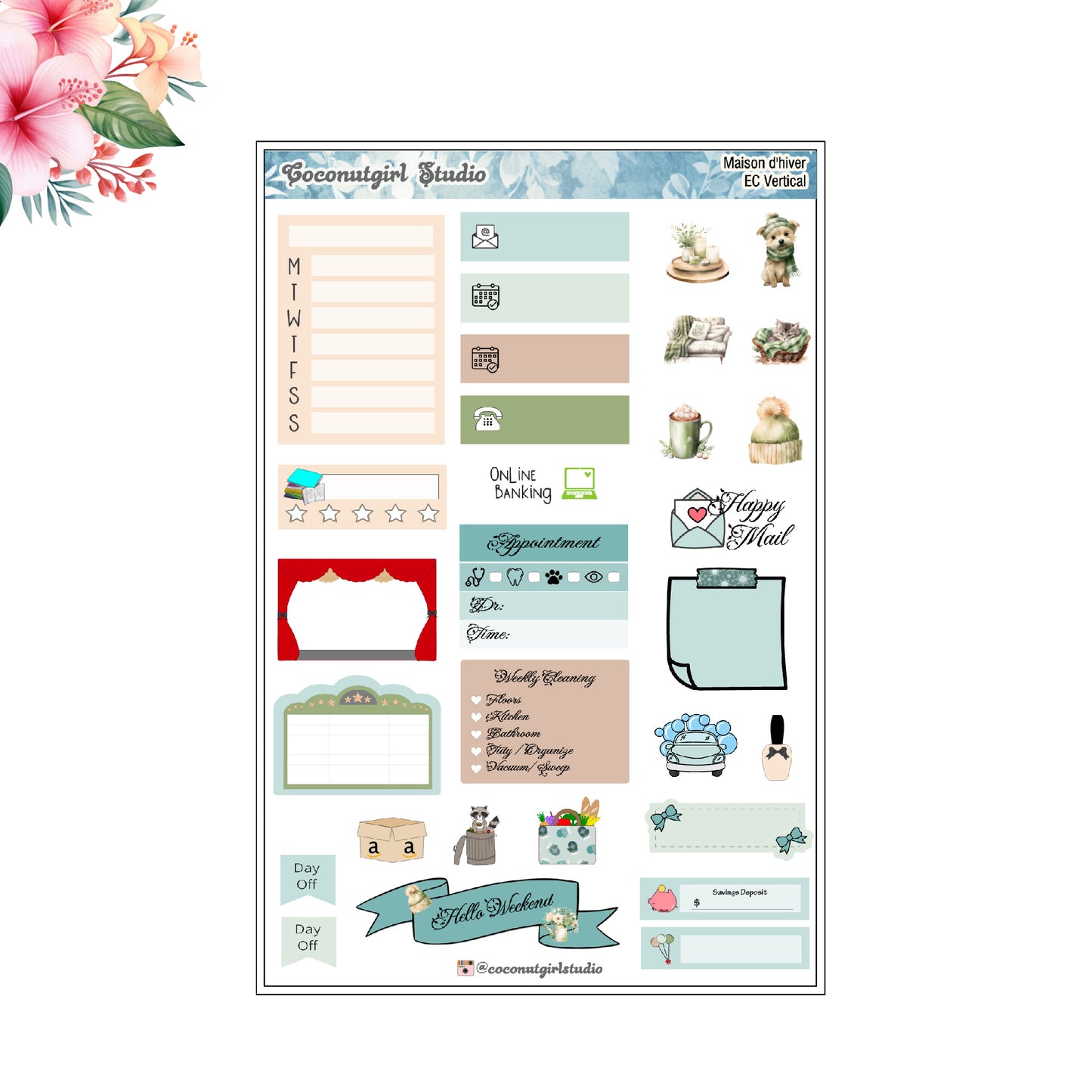 Maison d'hiver Weekly Kit Winter Cozy home plants planner stickers