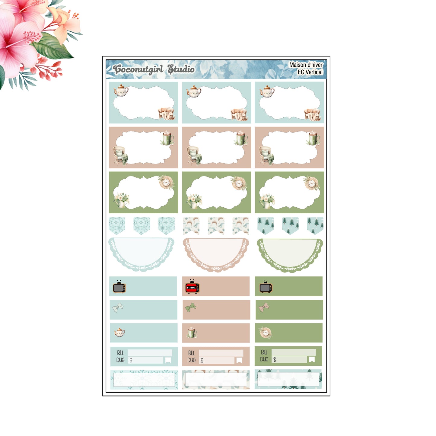 Maison d'hiver Weekly Kit Winter Cozy home plants planner stickers