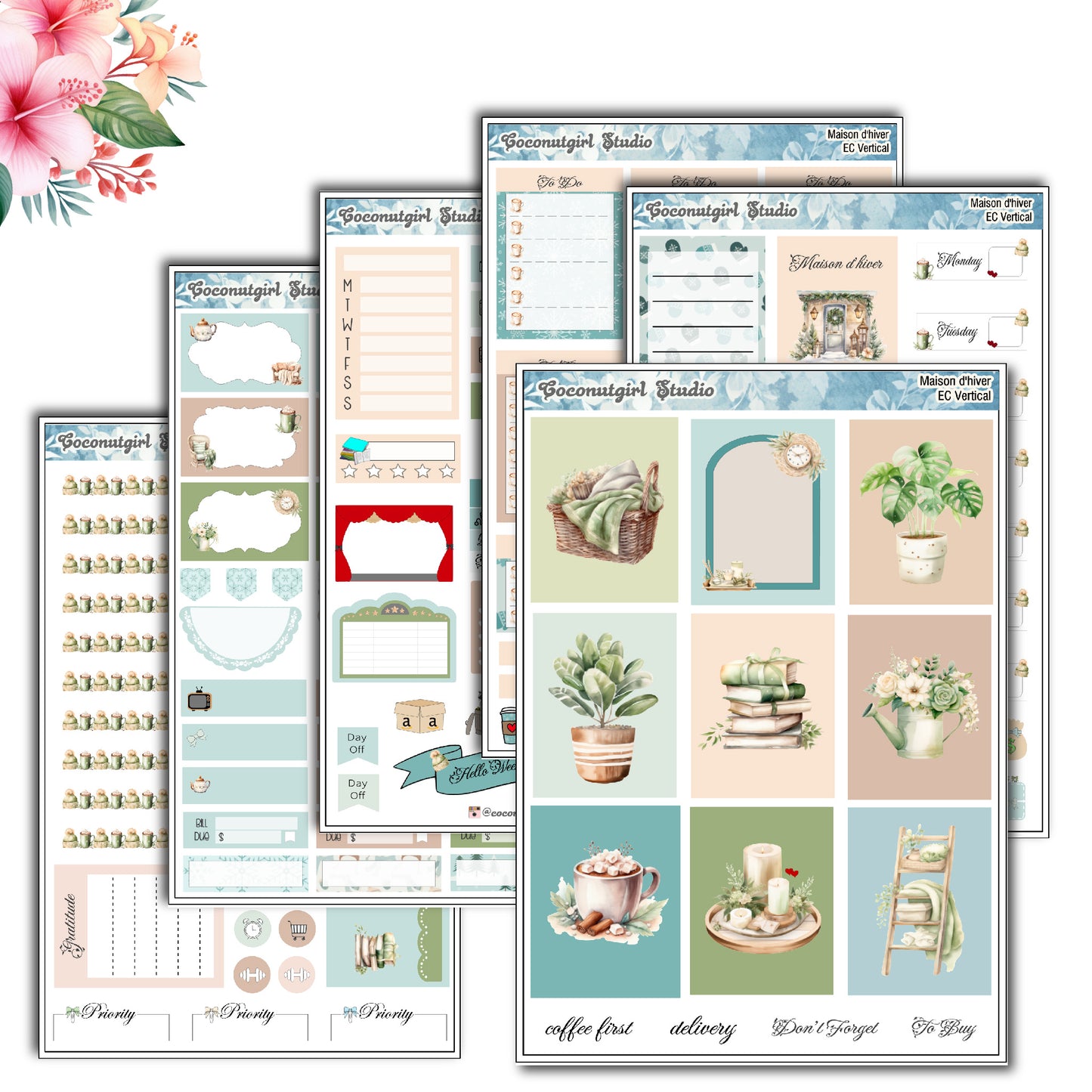 Maison d'hiver Weekly Kit Winter Cozy home plants planner stickers