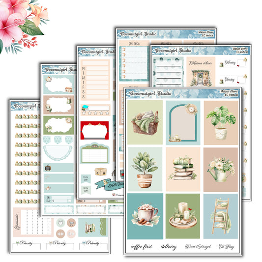 Maison d'hiver Weekly Kit Winter Cozy home plants planner stickers