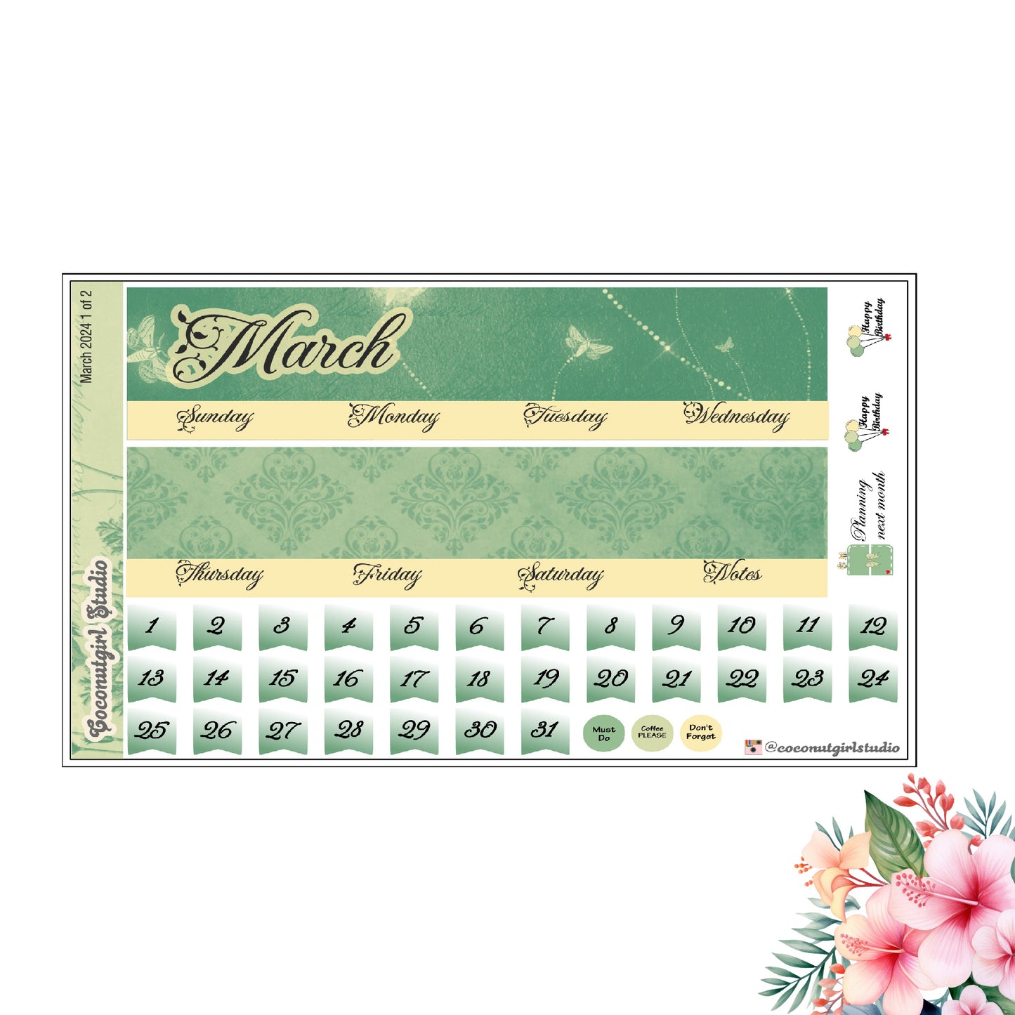 March 2024 Monthly Overview Kit planner stickers