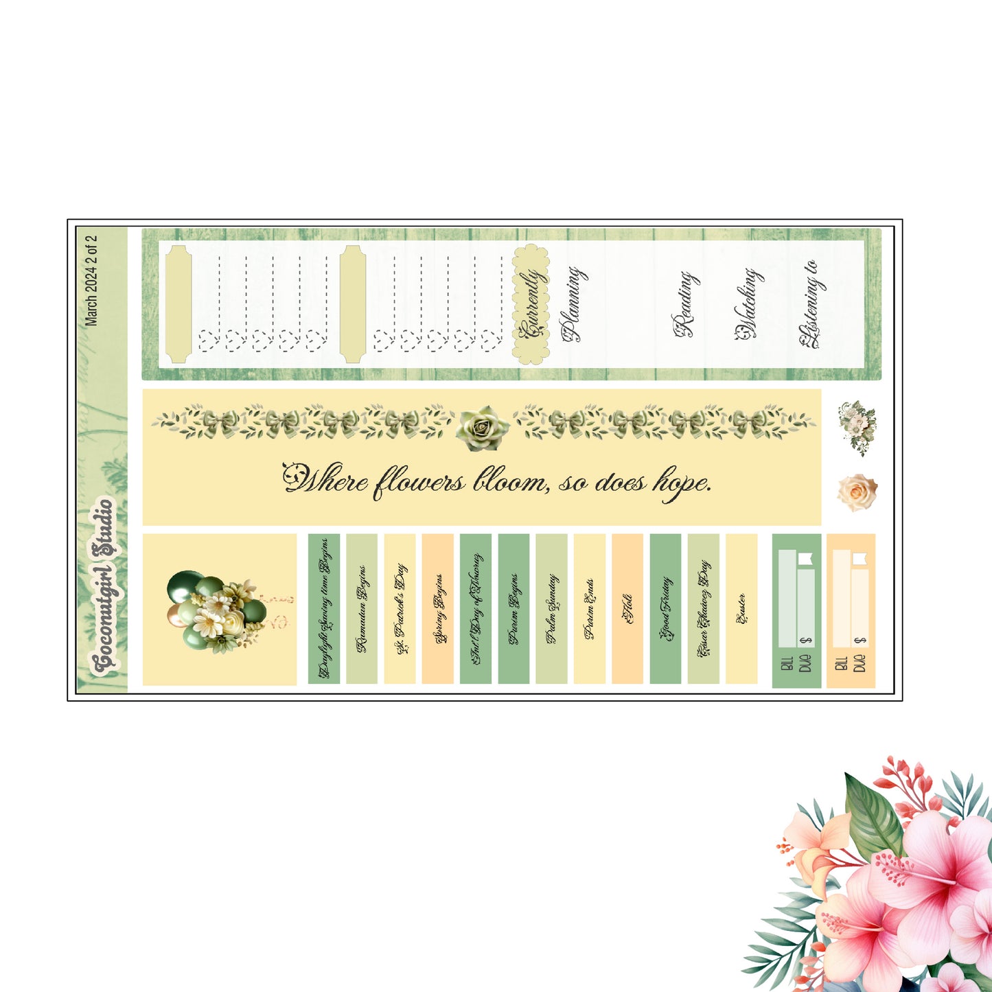 March 2024 Monthly Overview Kit planner stickers