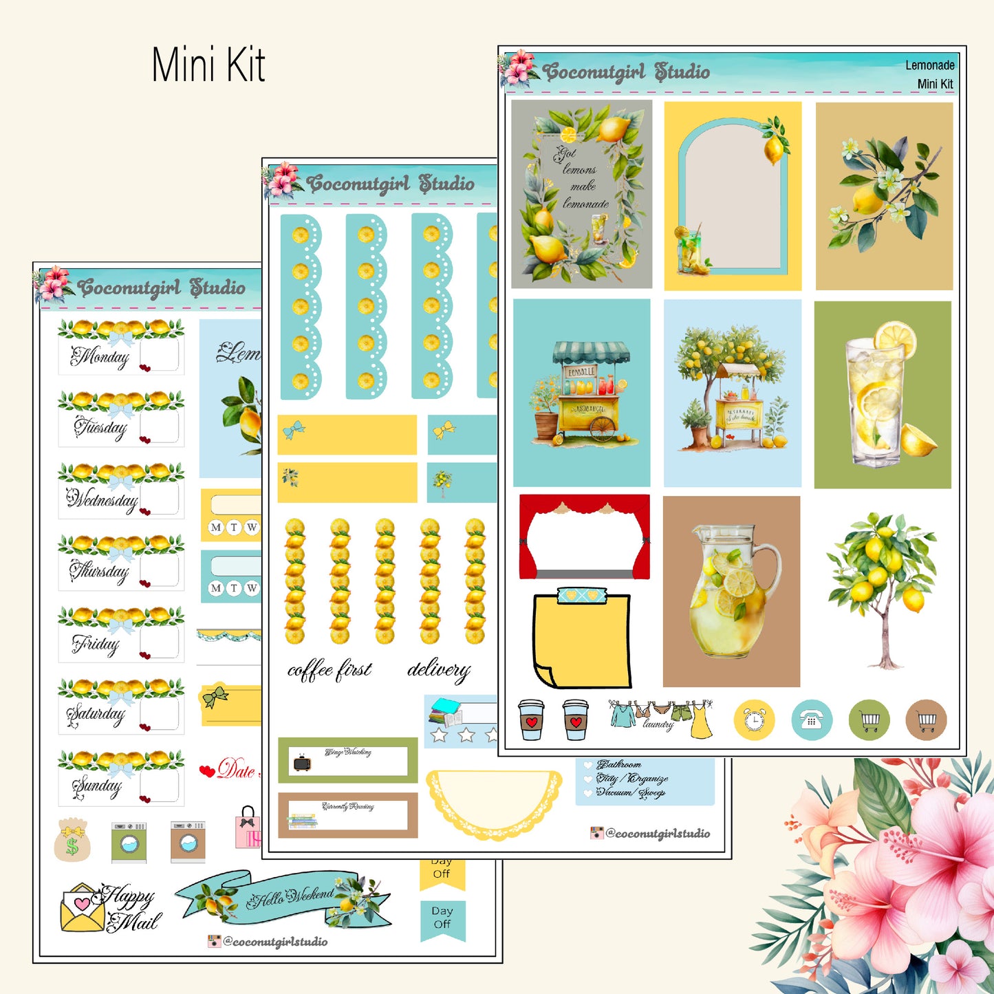 Lemonade weekly kit Lemonade Summer bright planner stickers