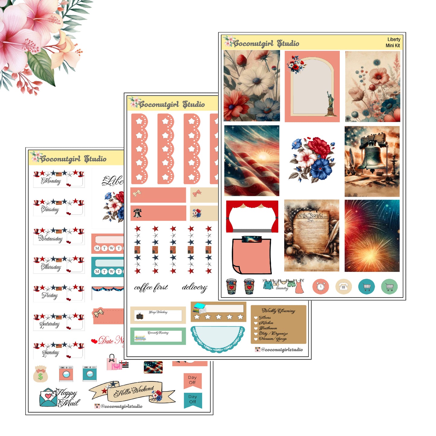 Liberty Weekly Kit July 4th planner stickers