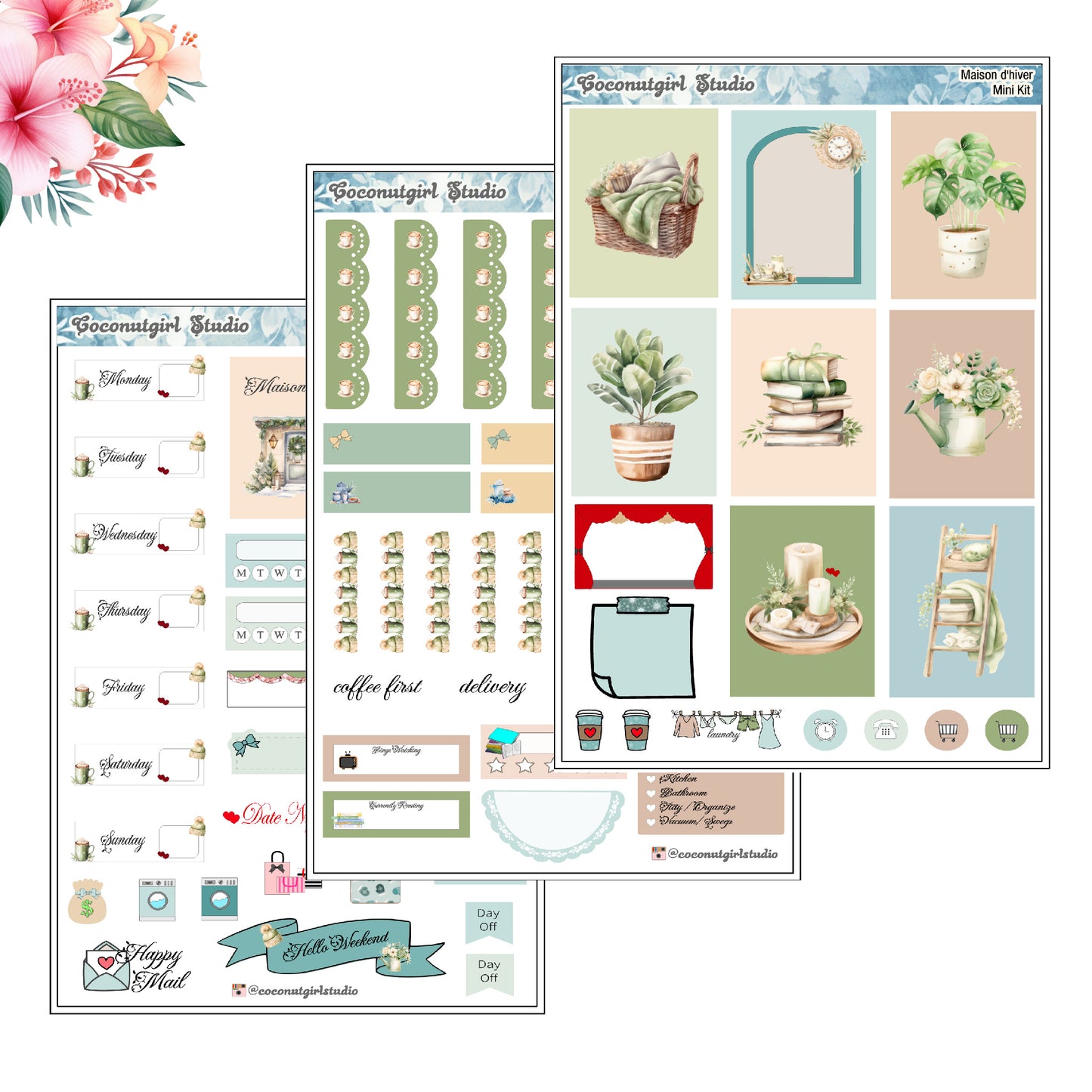 Maison d'hiver Weekly Kit Winter Cozy home plants planner stickers