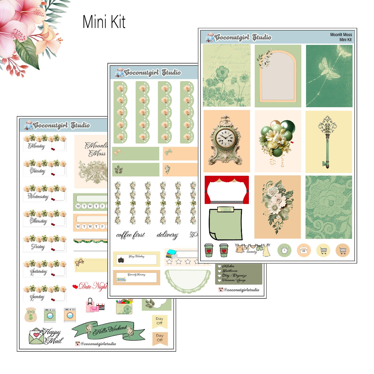 Moonlit Moss Weekly Kit planner stickers