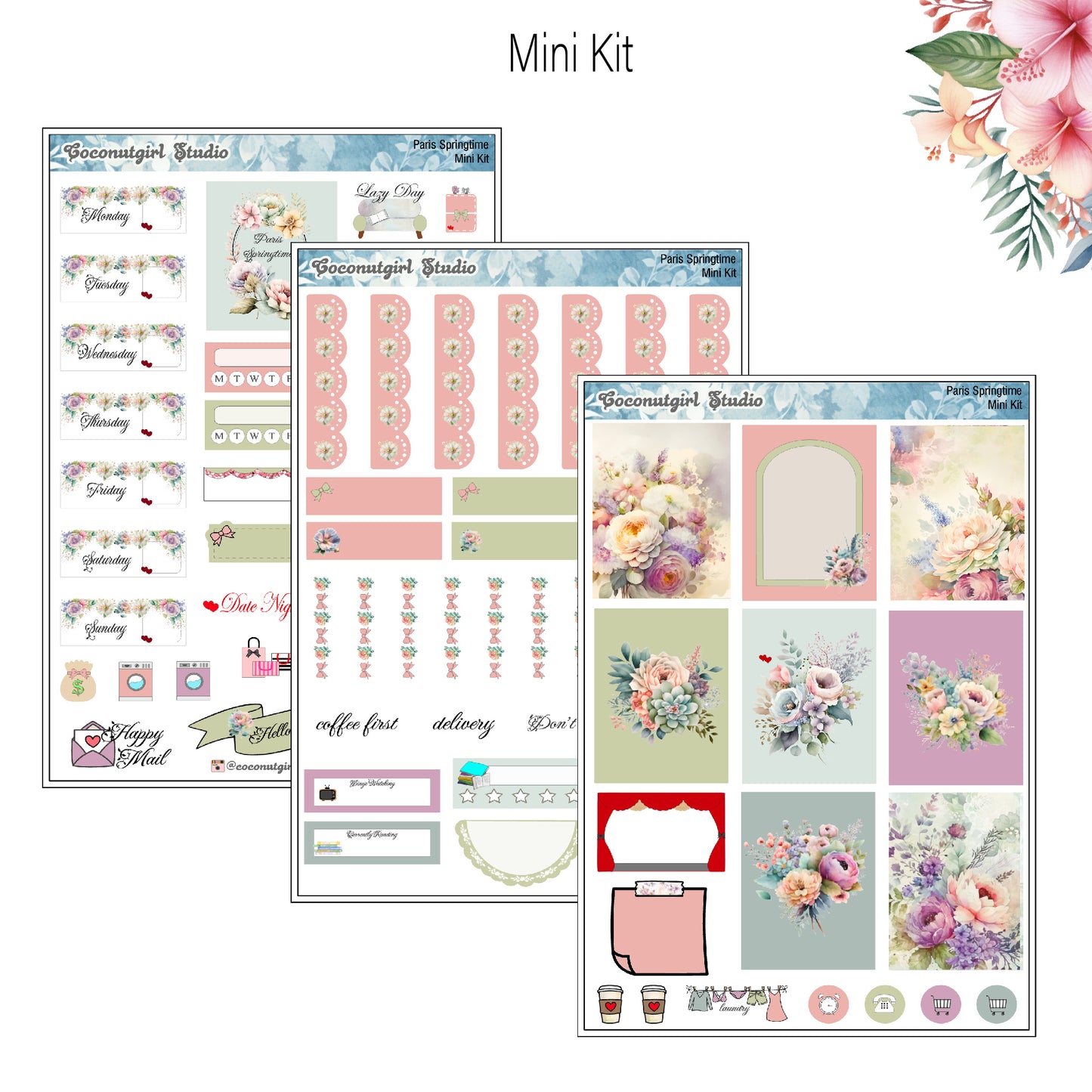 Paris Springtime Weekly Kit pastel floral planner stickers