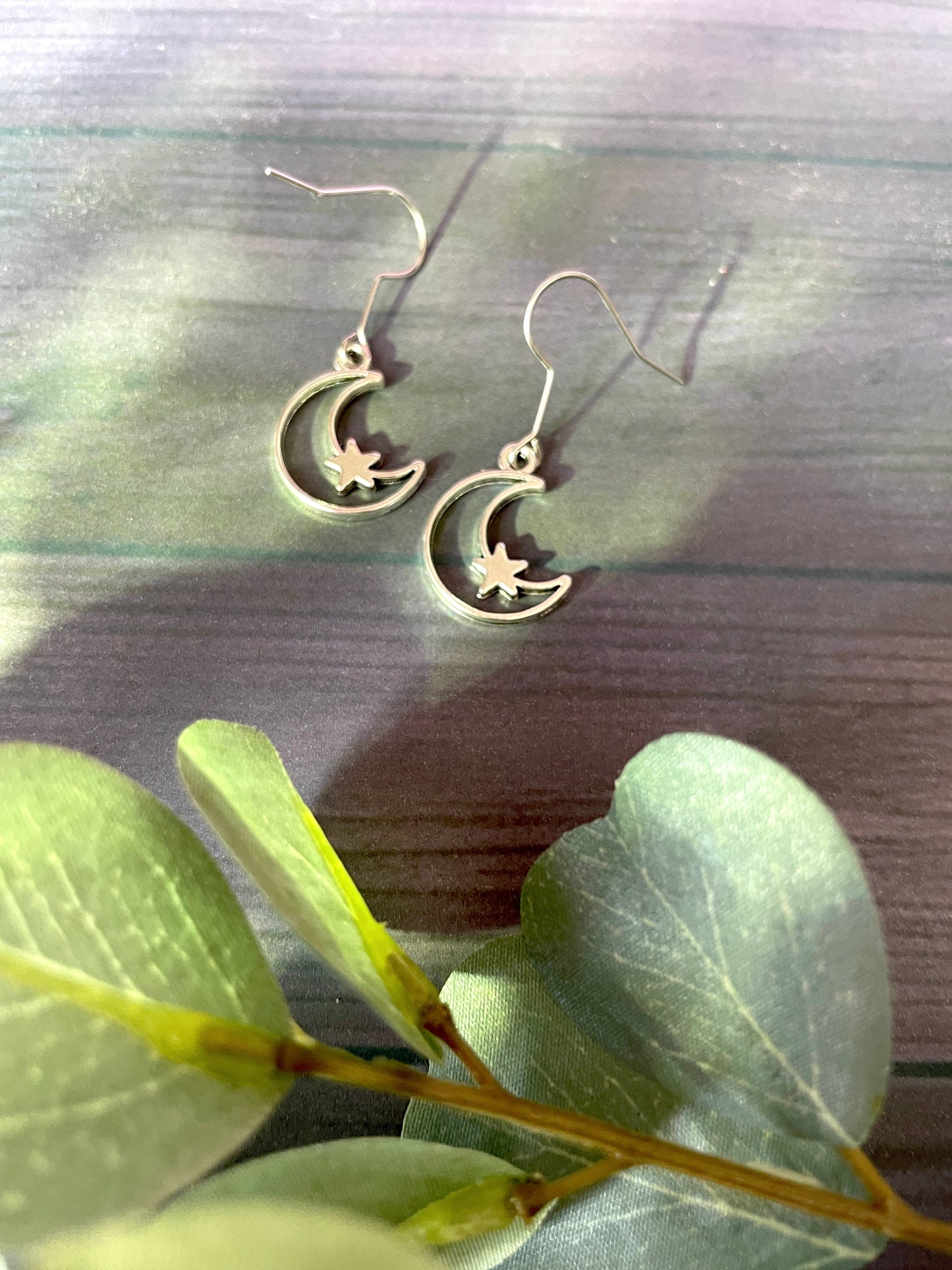 Alloy Crescent Moon with Star Earrings