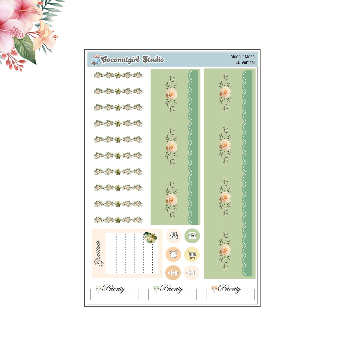 Moonlit Moss Weekly Kit planner stickers