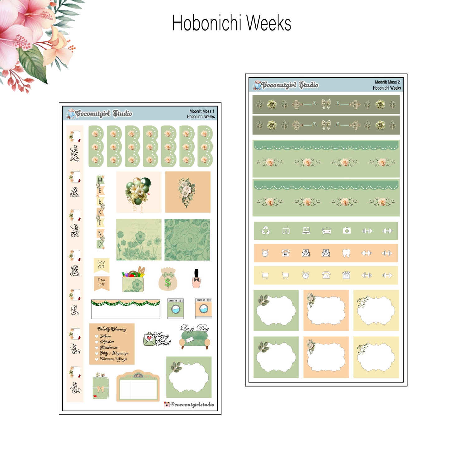 Moonlit Moss Weekly Kit planner stickers